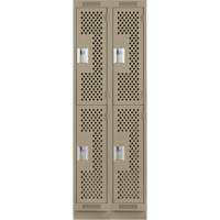 Clean Line Lockers, 2 -tier, Bank of 2, 24" x 12" x 76", Steel, Beige, Rivet (Assembled), Perforated Ontario Packaging