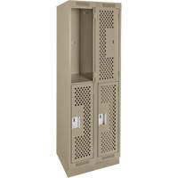 Clean Line Lockers, 2 -tier, Bank of 2, 24" x 12" x 76", Steel, Beige, Rivet (Assembled), Perforated Ontario Packaging