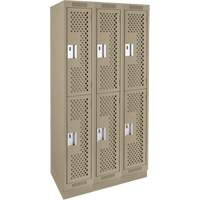 Clean Line Lockers, 2 -tier, Bank of 3, 36" x 15" x 76", Steel, Beige, Rivet (Assembled), Perforated Ontario Packaging