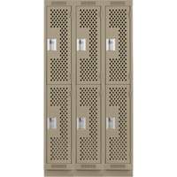 Clean Line Lockers, 2 -tier, Bank of 3, 36" x 15" x 76", Steel, Beige, Rivet (Assembled), Perforated Ontario Packaging