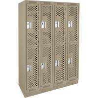 Clean Line Lockers, 2 -tier, Bank of 4, 48" x 15" x 76", Steel, Beige, Rivet (Assembled), Perforated Ontario Packaging