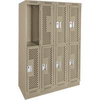 Clean Line Lockers, 2 -tier, Bank of 4, 48" x 15" x 76", Steel, Beige, Rivet (Assembled), Perforated Ontario Packaging