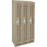 Clean Line Lockers, Bank of 3, 36" x 18" x 82", Steel, Beige, Rivet (Assembled), Perforated Ontario Packaging