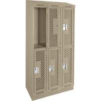 Casiers Clean Line, 2 niveaux, Bloc de 3, 36" x 12" x 82", Acier, Beige, Rivet (assembl&eacute;), Perfor&eacute; Ontario Packaging