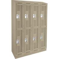 Casiers Clean Line, 2 niveaux, Bloc de 4, 48" x 12" x 82", Acier, Beige, Rivet (assembl&eacute;), Perfor&eacute; Ontario Packaging