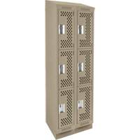 Clean Line Lockers, 3 -tier, Bank of 2, 24" x 15" x 82", Steel, Beige, Rivet (Assembled), Perforated Ontario Packaging