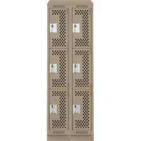 Clean Line Lockers, 3 -tier, Bank of 2, 24" x 15" x 82", Steel, Beige, Rivet (Assembled), Perforated Ontario Packaging