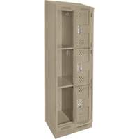 Clean Line Lockers, 3 -tier, Bank of 2, 24" x 15" x 82", Steel, Beige, Rivet (Assembled), Perforated Ontario Packaging