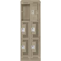 Clean Line Lockers, 3 -tier, Bank of 2, 24" x 15" x 82", Steel, Beige, Rivet (Assembled), Perforated Ontario Packaging