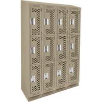 Clean Line Lockers, 3 -tier, Bank of 4, 48" x 15" x 82", Steel, Beige, Rivet (Assembled), Perforated Ontario Packaging