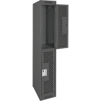 Clean Line Lockers, 2 -tier, 12" x 15" x 72", Steel, Charcoal, Rivet (Assembled), Perforated Ontario Packaging