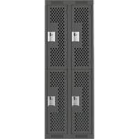Clean Line Lockers, 2 -tier, Bank of 2, 24" x 12" x 72", Steel, Charcoal, Rivet (Assembled), Perforated Ontario Packaging