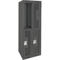 Clean Line Lockers, 2 -tier, Bank of 2, 24" x 12" x 72", Steel, Charcoal, Rivet (Assembled), Perforated Ontario Packaging