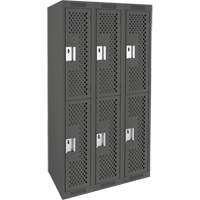 Clean Line Lockers, 2 -tier, Bank of 3, 36" x 15" x 72", Steel, Charcoal, Rivet (Assembled), Perforated Ontario Packaging