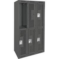 Clean Line Lockers, 2 -tier, Bank of 3, 36" x 15" x 72", Steel, Charcoal, Rivet (Assembled), Perforated Ontario Packaging