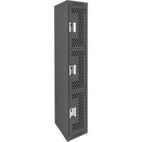 Clean Line Lockers, 3 -tier, 12" x 12" x 72", Steel, Charcoal, Rivet (Assembled), Perforated Ontario Packaging