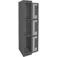 Clean Line Lockers, 3 -tier, 12" x 12" x 72", Steel, Charcoal, Rivet (Assembled), Perforated Ontario Packaging