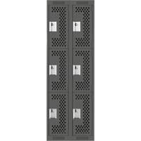 Clean Line Lockers, 3 -tier, Bank of 2, 24" x 12" x 72", Steel, Charcoal, Rivet (Assembled), Perforated Ontario Packaging