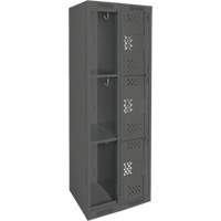 Clean Line Lockers, 3 -tier, Bank of 2, 24" x 12" x 72", Steel, Charcoal, Rivet (Assembled), Perforated Ontario Packaging