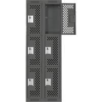 Clean Line Lockers, 3 -tier, Bank of 2, 24" x 12" x 72", Steel, Charcoal, Rivet (Assembled), Perforated Ontario Packaging