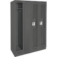 Clean Line Lockers, Bank of 4, 48" x 12" x 76", Steel, Charcoal, Rivet (Assembled), Perforated Ontario Packaging