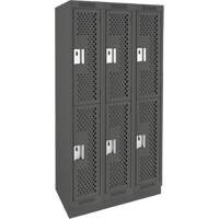 Clean Line Lockers, 2 -tier, Bank of 3, 36" x 15" x 76", Steel, Charcoal, Rivet (Assembled), Perforated Ontario Packaging