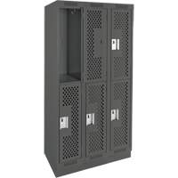 Clean Line Lockers, 2 -tier, Bank of 3, 36" x 15" x 76", Steel, Charcoal, Rivet (Assembled), Perforated Ontario Packaging