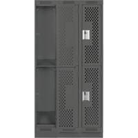 Clean Line Lockers, 2 -tier, Bank of 3, 36" x 15" x 76", Steel, Charcoal, Rivet (Assembled), Perforated Ontario Packaging