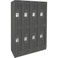 Clean Line Lockers, 2 -tier, Bank of 4, 48" x 18" x 76", Steel, Charcoal, Rivet (Assembled), Perforated Ontario Packaging
