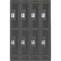 Clean Line Lockers, 2 -tier, Bank of 4, 48" x 18" x 76", Steel, Charcoal, Rivet (Assembled), Perforated Ontario Packaging