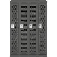 Clean Line Lockers, Bank of 4, 48" x 18" x 82", Steel, Charcoal, Rivet (Assembled), Perforated Ontario Packaging