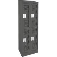 Clean Line Lockers, 2 -tier, Bank of 2, 24" x 12" x 82", Steel, Charcoal, Rivet (Assembled), Perforated Ontario Packaging