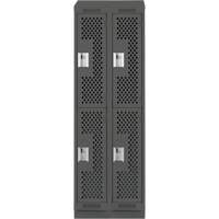 Clean Line Lockers, 2 -tier, Bank of 2, 24" x 12" x 82", Steel, Charcoal, Rivet (Assembled), Perforated Ontario Packaging