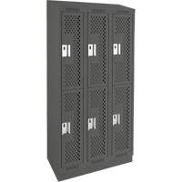Clean Line Lockers, 2 -tier, Bank of 3, 36" x 12" x 82", Steel, Charcoal, Rivet (Assembled), Perforated Ontario Packaging