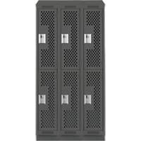 Clean Line Lockers, 2 -tier, Bank of 3, 36" x 12" x 82", Steel, Charcoal, Rivet (Assembled), Perforated Ontario Packaging