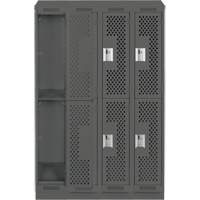 Clean Line Lockers, 2 -tier, Bank of 4, 48" x 12" x 82", Steel, Charcoal, Rivet (Assembled), Perforated Ontario Packaging