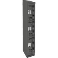 Clean Line Lockers, 3 -tier, 12" x 12" x 82", Steel, Charcoal, Rivet (Assembled), Perforated Ontario Packaging