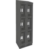 Clean Line Lockers, 3 -tier, Bank of 2, 24" x 15" x 82", Steel, Charcoal, Rivet (Assembled), Perforated Ontario Packaging