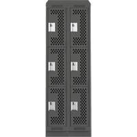 Clean Line Lockers, 3 -tier, Bank of 2, 24" x 15" x 82", Steel, Charcoal, Rivet (Assembled), Perforated Ontario Packaging
