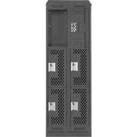 Clean Line Lockers, 3 -tier, Bank of 2, 24" x 15" x 82", Steel, Charcoal, Rivet (Assembled), Perforated Ontario Packaging