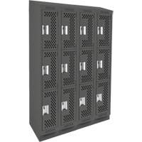 Clean Line Lockers, 3 -tier, Bank of 4, 48" x 15" x 82", Steel, Charcoal, Rivet (Assembled), Perforated Ontario Packaging