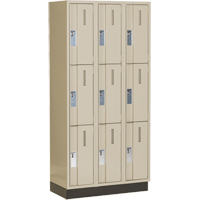 Concorde Heavy-Duty Lockers, 3 -tier, Bank of 3, 36" x 18" x 76", Steel, Beige, Welded (Assembled) Ontario Packaging