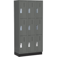 Concorde Heavy-Duty Lockers, 3 -tier, Bank of 3, 36" x 18" x 76", Steel, Charcoal, Welded (Assembled) Ontario Packaging