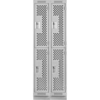 Casiers Clean Line, 2 niveaux, Bloc de 2, 24" x 18" x 76", Acier, Gris, Rivet (assembl&eacute;), Perfor&eacute; Ontario Packaging