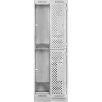 Casiers Clean Line, 2 niveaux, Bloc de 2, 24" x 18" x 76", Acier, Gris, Rivet (assembl&eacute;), Perfor&eacute; Ontario Packaging