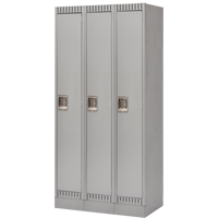 Lockers, Bank of 3, 36" x 18" x 76", Steel, Grey, Knocked Down Ontario Packaging