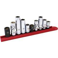 Jeu de douilles chrom&eacute;es avec rail, 10 Morceaux, Prise de 1/4"/3/8" Ontario Packaging