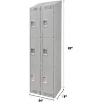 Lockers, 3 -tier, Bank of 2, 24" x 18" x 82", Steel, Grey, Knocked Down Ontario Packaging