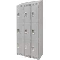 Lockers, 3 -tier, Bank of 3, 36" x 18" x 82", Steel, Grey, Knocked Down FN666 | Ontario Packaging