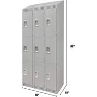 Lockers, 3 -tier, Bank of 3, 36" x 18" x 82", Steel, Grey, Knocked Down Ontario Packaging